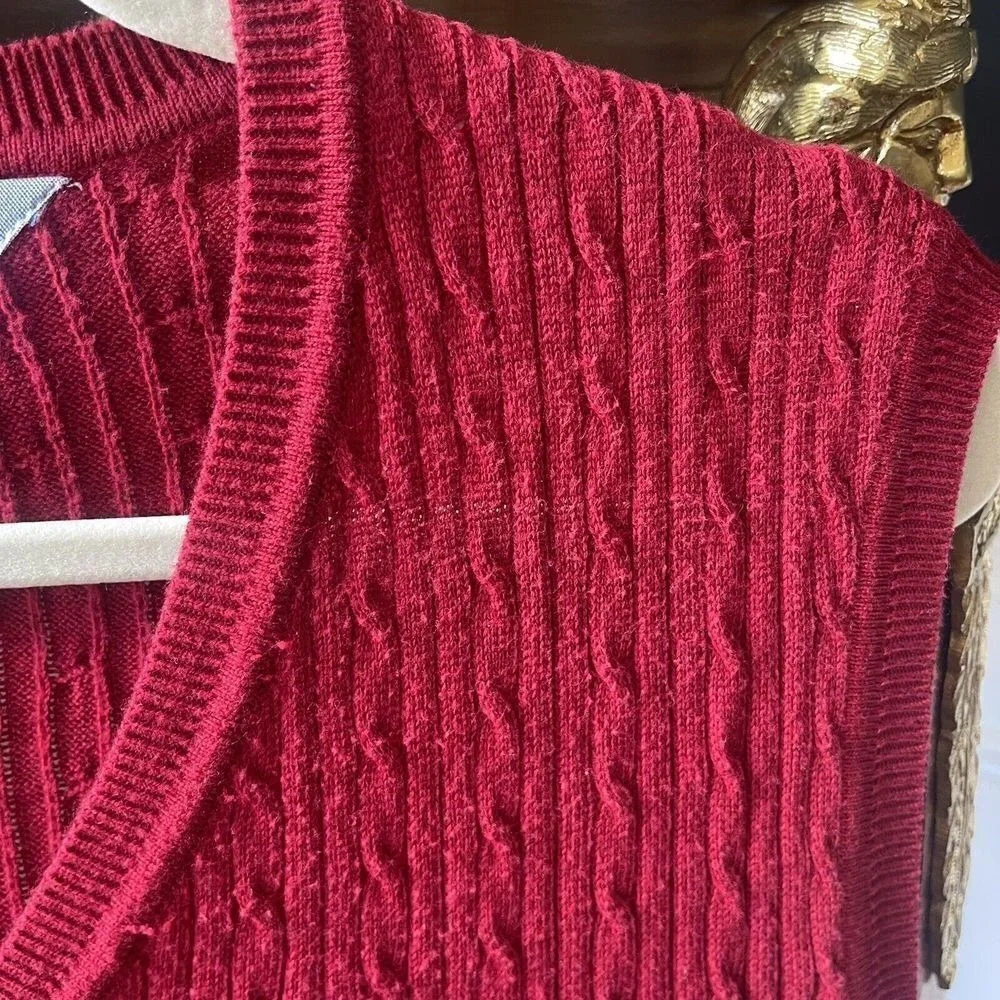 Tommy Hilfiger Cable Knit Sweater Vest Mens‎ L Red Pullover Golf Logo Preppy